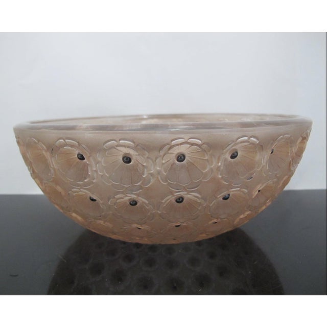Rene Lalique France Sepia Nemours Poppy Flower Art Deco Glass 10" Bowl For Sale - Image 12 of 14