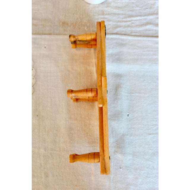 Rustic Vintage Retractable Wall-Mounted Coat Rack in Pine, 1970s For Sale - Image 3 of 7