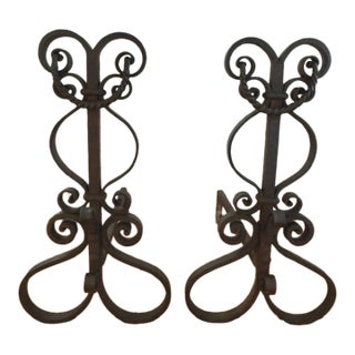 Vintage Cast Iron Filligree Andirons For Sale