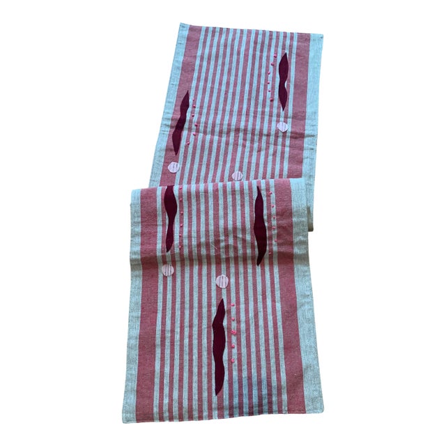 Table Runner With Appliqué and Hand French Knots For Sale