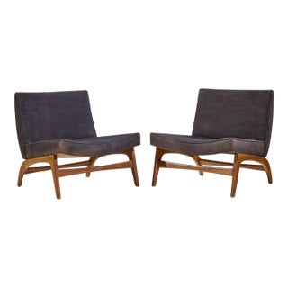 Adrian Pearsall Style Mid Century Walnut Slipper Chairs - Pair For Sale