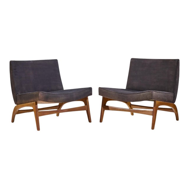 Adrian Pearsall Style Mid Century Walnut Slipper Chairs - Pair For Sale