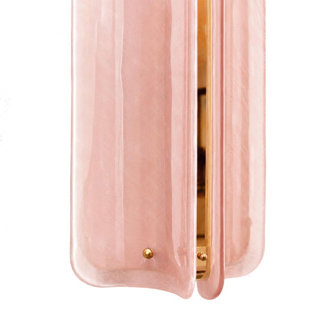 Italian Brass Wall Sconces with Pink Murano Glass Panels, Set of 2 For Sale - Image 6 of 11