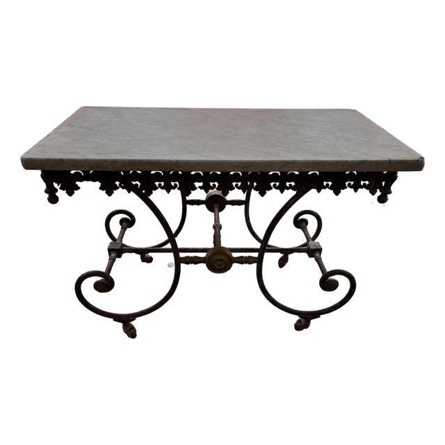 Late 19th-Century French Cast Iron & Marble-Top Pastry Table by J. Mareschal, Paris For Sale