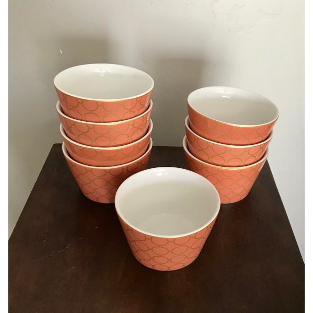 Coral / Orange Small Porcelain Bowls With Gilt Chain Design - Set of 8 For Sale - Image 4 of 4