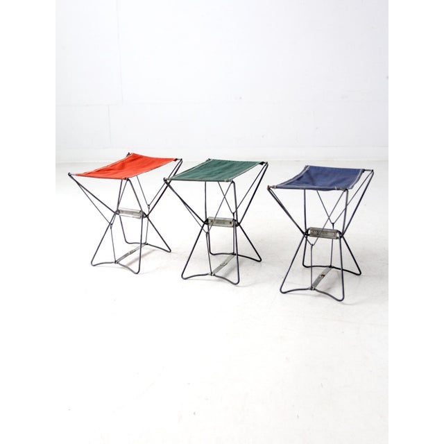 Set of 3 Mid-Century French Folding Camp Stools For Sale - Image 10 of 12