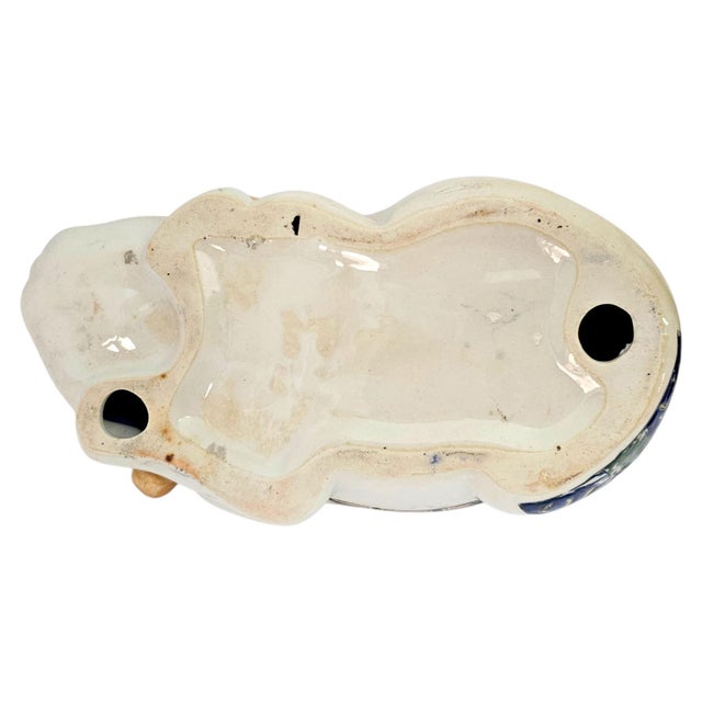 Ceramic Mid-Century Chinese Kutani-Style Reclining Cat Figurine 10.5" For Sale - Image 7 of 12