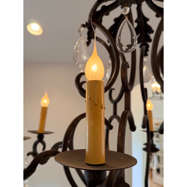 2010s Large Gothic Revival Style Iron & Crystal Twelve-Light Chandelier, Circa 2000s For Sale - Image 5 of 5