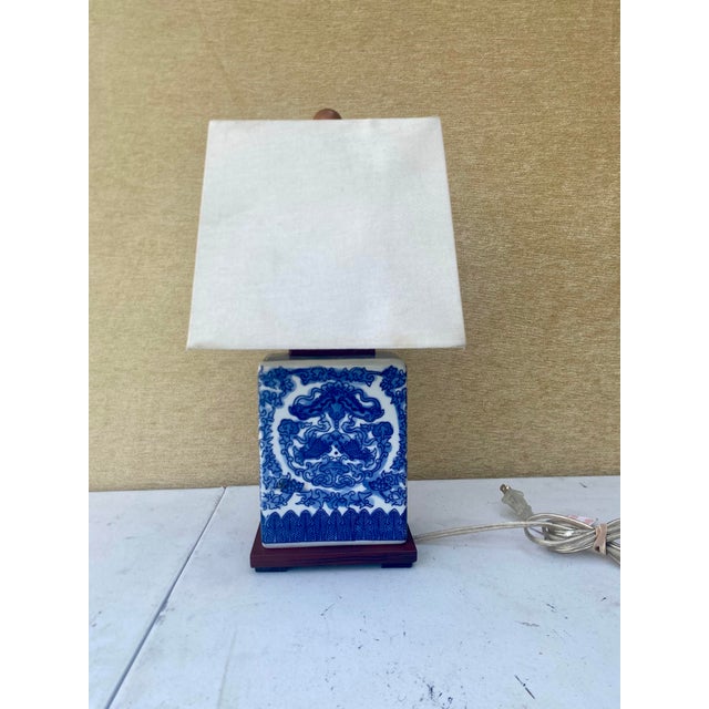 Chinoiserie Ralph Lauren Blue and White Porcelain Koi Fish Table Lamp . For Sale - Image 3 of 12