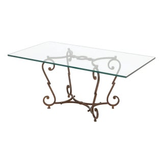 Mid-Century Modern Glass Top Wrought Iron Dining Table For Sale