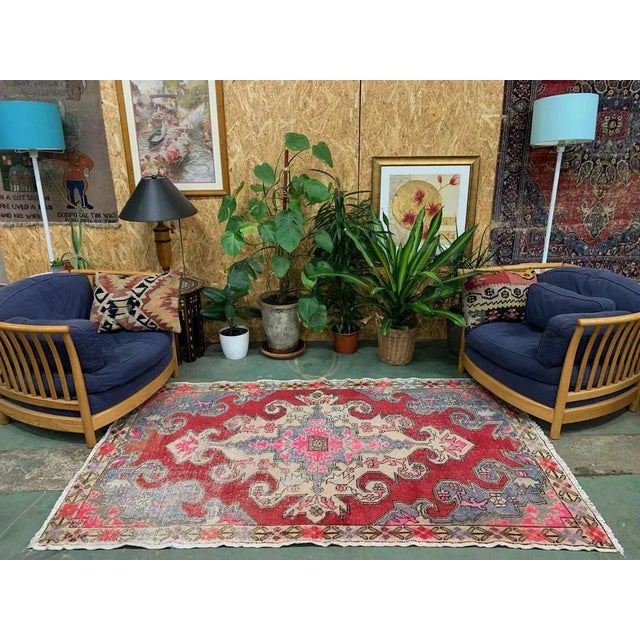 Medium Vintage Turkish Distressed Ushak Rug For Sale - Image 3 of 13