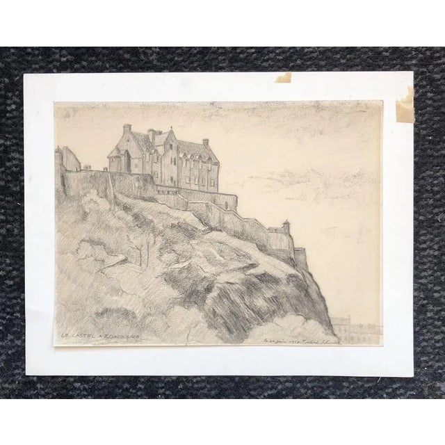 Paper Frédéric Schmied, Le Castel À Edimbourg, 1958, Graphite on Paper For Sale - Image 7 of 7