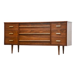 Walnut and Brass Dresser by Bassett For Sale
