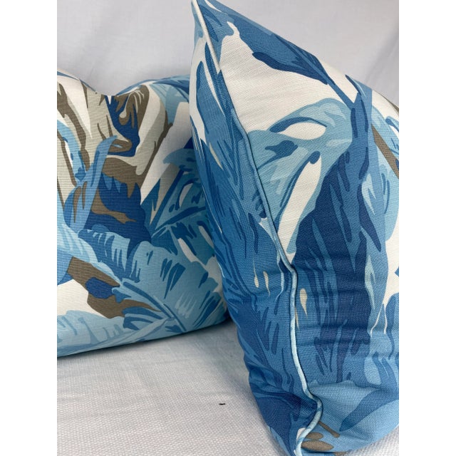 Transitional Thibaut "Travelers Palm" in Spa Blue 22" Pillows-A Pair For Sale - Image 3 of 3