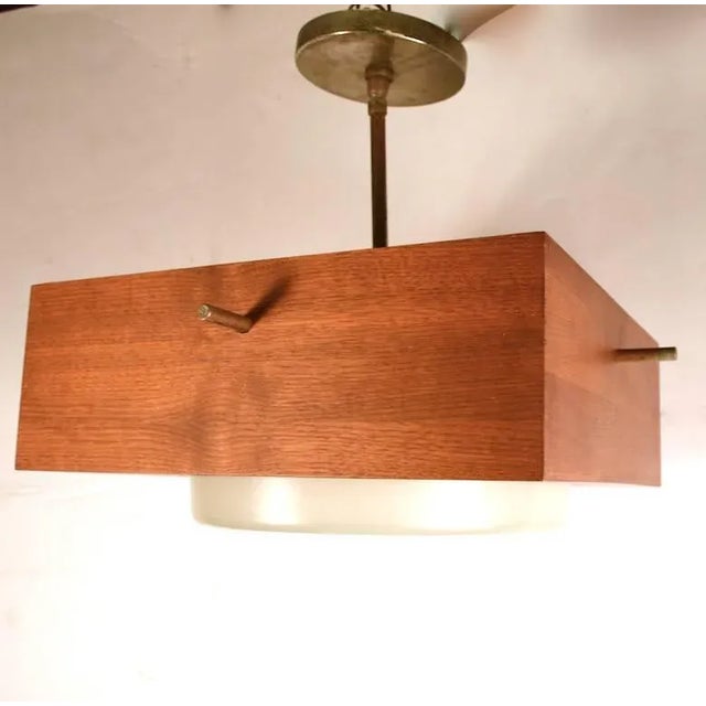 Minimalist Chandelier in Wood, Brass and Glass For Sale - Image 10 of 11
