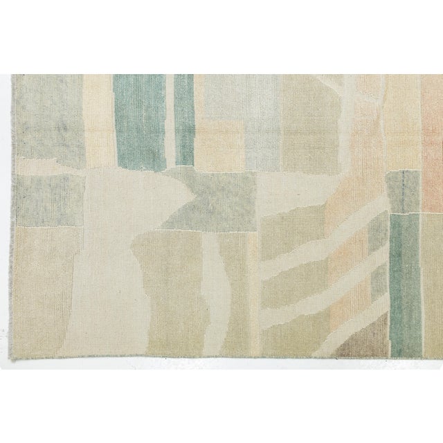 Contemporary Handmande Modernist Abstract Wool Rug in Muted Pastel Color Block For Sale - Image 9 of 11