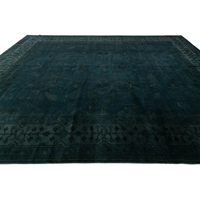 Contemporary Midnight Emerald Hand-Knotted Overdyed Wool Area Rug 12x15 For Sale - Image 4 of 12
