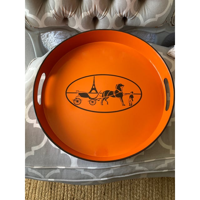Orange Orange Lacquered Hermes Inspired Bar Tray For Sale - Image 8 of 18