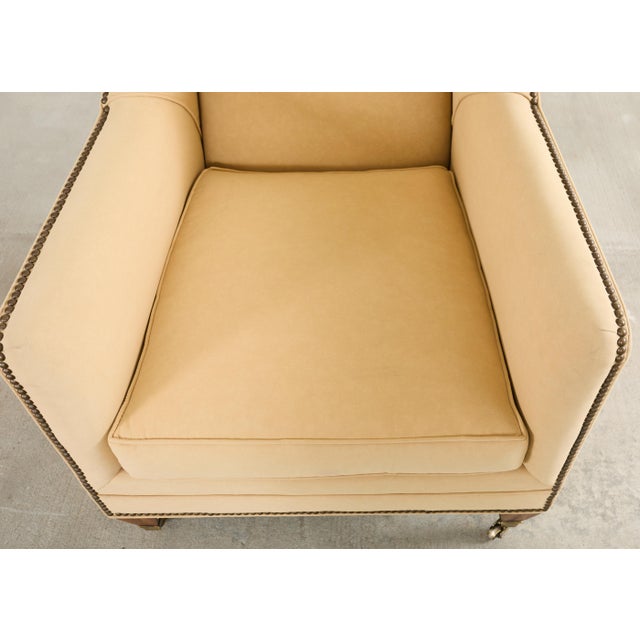 Pair of Henredon Butter Upholstered Wingback Club Chairs For Sale - Image 12 of 18