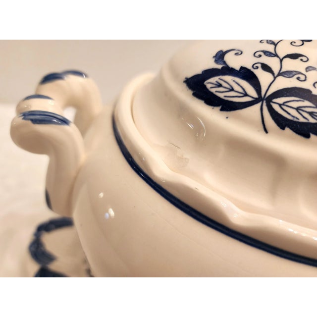 Ceramic Vintage Blue and White Soup Tureen With Underplate- 2 Pieces For Sale - Image 7 of 12