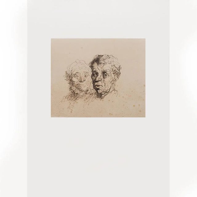 Portraiture 1959 After Honoré Daumier "Study of Heads" Vintage Hungarian Photogravures - a Pair For Sale - Image 3 of 10