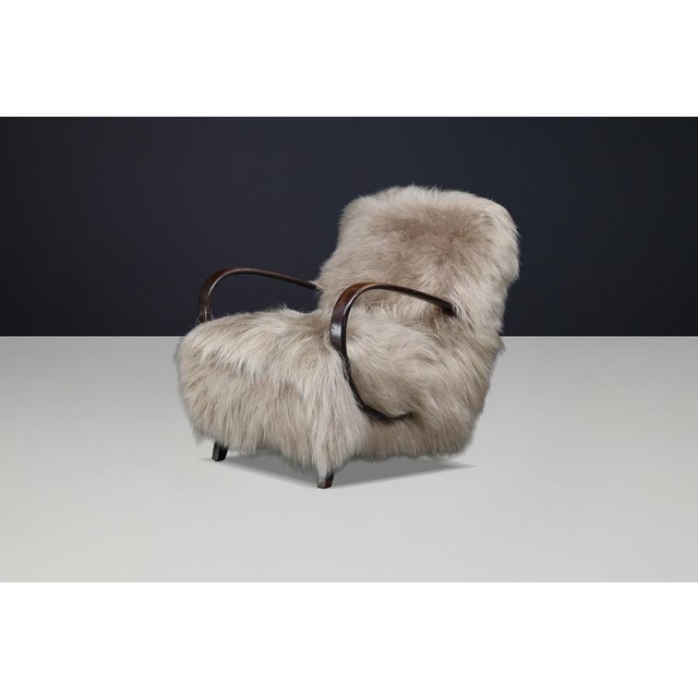 Art Deco Sheepskin Lounge Chair by Jindřich Halabala, Czech, 1940s For Sale - Image 3 of 10