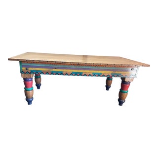 1990s Hand Painted Rustic Boho Coffee Table South Western Style For Sale