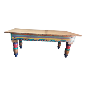 1990s Hand Painted Rustic Boho Coffee Table South Western Style