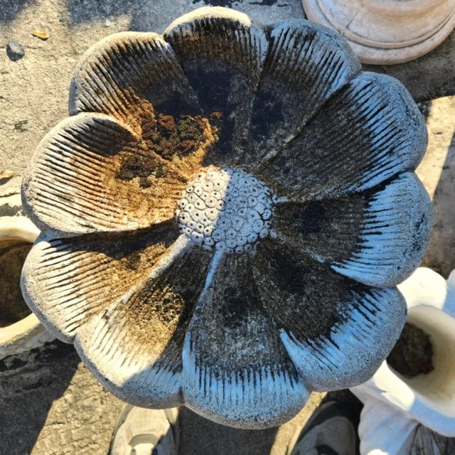 Vintage Boho Cast Concrete Flower Bird Bath For Sale - Image 10 of 10