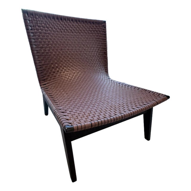 Cb2 Morada Leather Weave Accent Chair For Sale