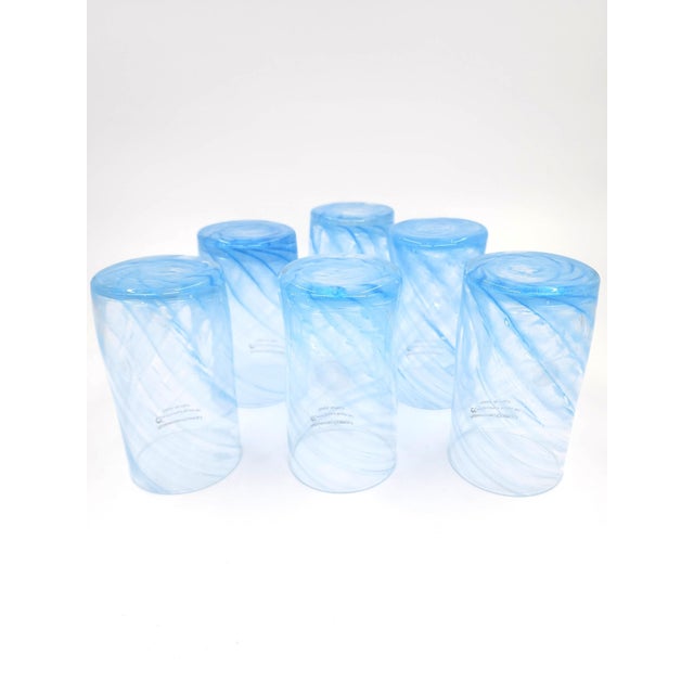 Contemporary Alessandro Coppola Murano Glass Tumblers in Light Blue Swirl, Italy - Set of 6 For Sale - Image 3 of 9