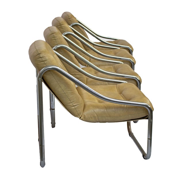 Leather Armchairs with Tubular Structure, 1980s, Set of 4 For Sale - Image 4 of 6