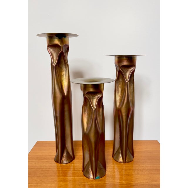 1970s 1970s Thomas Roy Markusen Brutalist Copper Candle Holders - Set of 3 For Sale - Image 5 of 8