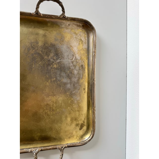 1970's Vintage Silver-Plated Serving Tray With Ornate Handles For Sale - Image 4 of 9