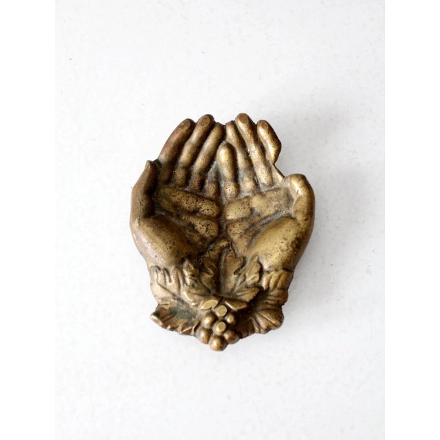 Metal Vintage Cupped Hands Brass Dish For Sale - Image 7 of 7