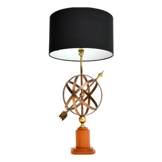 Armillary Sphere Table Lamp in Brass and Teak, 1960s For Sale