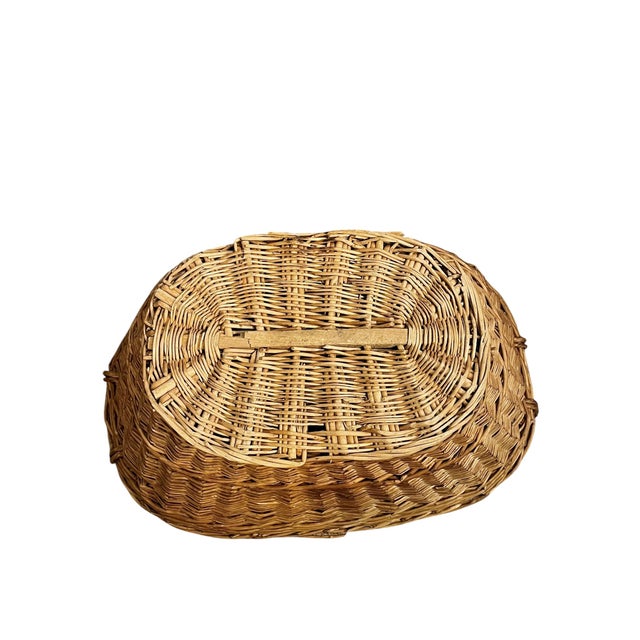 Brown Antique French Provincial Handwoven Wicker Gathering or Laundry Basket 29” Wide For Sale - Image 8 of 16