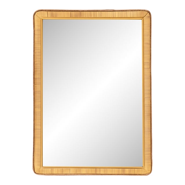 Vintage Woven Rattan Frame Mirror For Sale