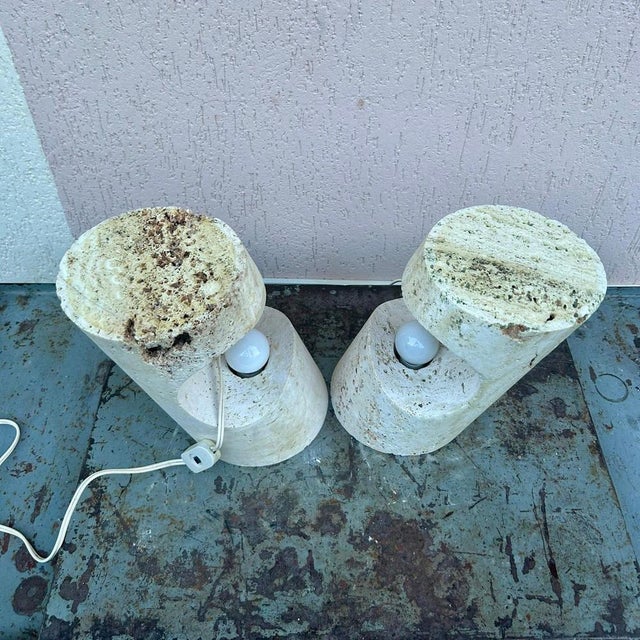 Travertine Table Lamps by Giuliano Cesari for Nucleo, 1971, Set of 2 For Sale - Image 6 of 11