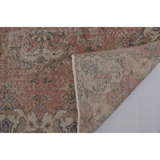 Vintage Distressed Anatolian Area Rug, Faded Terracotta and Grey-Blue Floral Medallion For Sale - Image 4 of 10