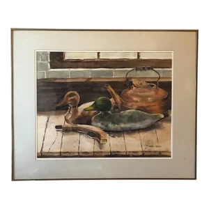 1991 Rustic Watercolor Still Life, Signed & Framed