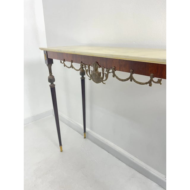Italian Console Table in Brass and Bronze with Marble Top, 1950s For Sale - Image 4 of 18