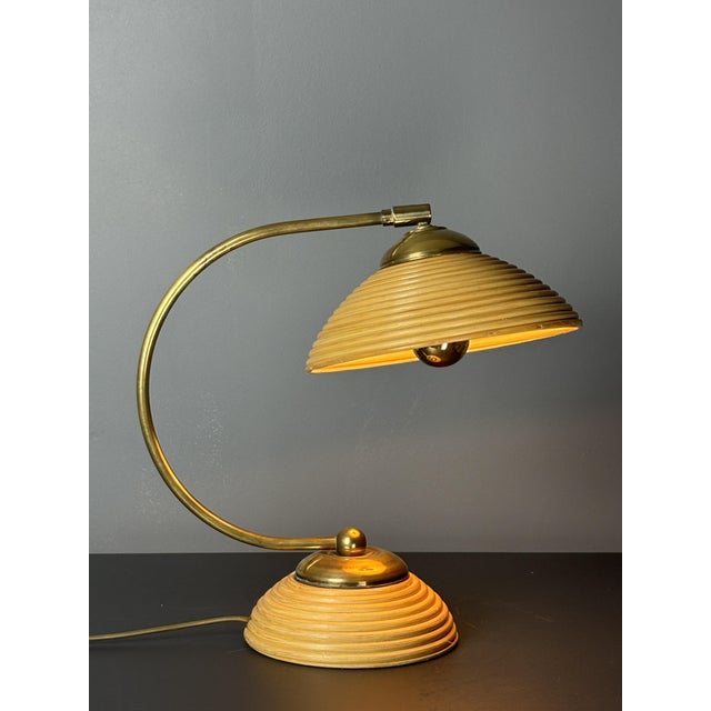 Mid-Century Modern Pencil Reed Rattan Bamboo and Brass Table Lamp, Italy, 1970s For Sale - Image 10 of 10