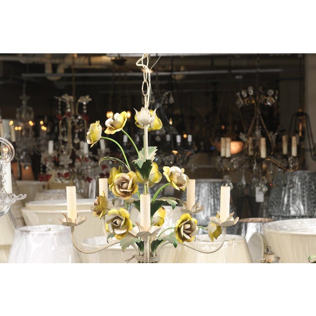 Hand Painted 5-Light Tole Floral Chandelier, 1950s Italy For Sale - Image 14 of 14