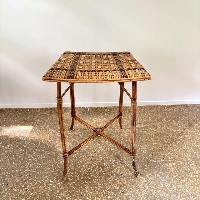French Bamboo and Rattan Bistro Table, 1940s For Sale - Image 4 of 11