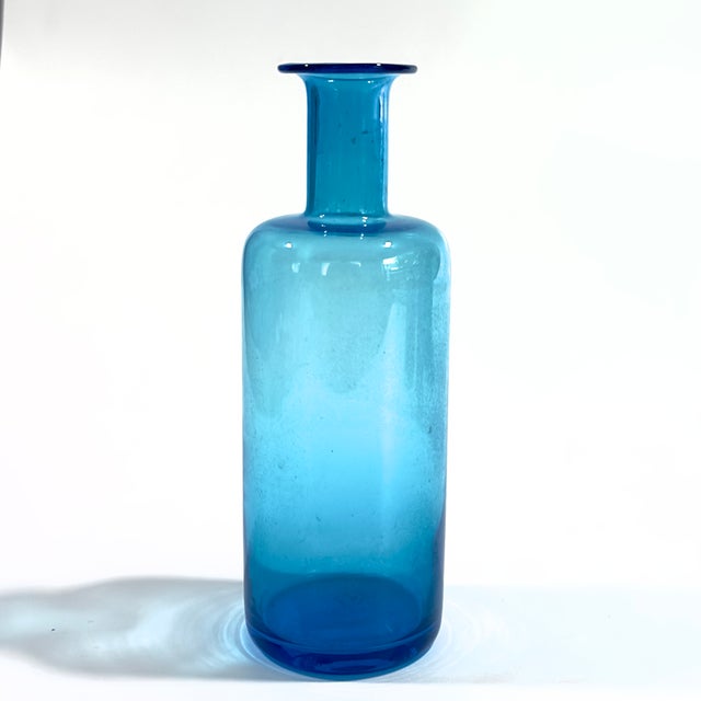 Blue Jewel-Toned Glass Bottle Vase Curation - Group of 5 For Sale - Image 8 of 17