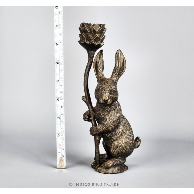 Bronze Vintage Bronze Rabbit Butler With Flower Candlestick Holder For Sale - Image 8 of 8