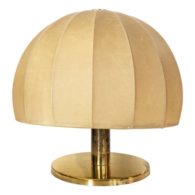 Italian Brass Table Lamp with Cocoon Shade, 1970s For Sale
