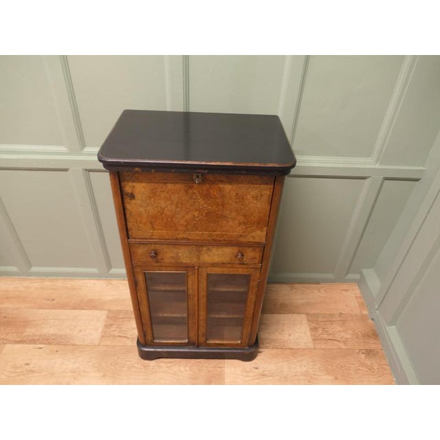 Victorian Bur Walnut Music Filing Cabinet This is a good looking piece, the cabinet has an upper fall front compartment...