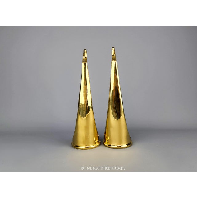 Mid Century Modern Solid Brass Candleholders With Handles - Set of 2 For Sale - Image 4 of 6